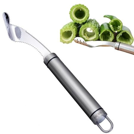 Jalapeno Pfefferentkerner Edelstahl Chili Entkerner Küchenwerkzeug mit gezackter Scheibe, einfaches Samenentferner oder Abschneiden von Gemüseplatten für Grill, Braten, Paprika, 1 Packung