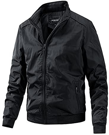 BREEWO Langarm Jacke Herren Casual Einfachheit Übergangsjacke Herren Stehkragen Einfarbig Trend Wendejacke Herren Frühling All-Match Winddichte Jacke Männer E-Black2 5XL