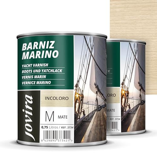 JOVIRA PINTURAS Barniz Marino. Para madera exterior-interior, incoloro-transparente. Especial resistencia en ambientes marinos. (2x750 Mililitros, Mate) K-253-2