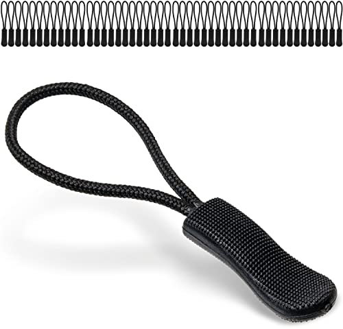 Reißverschluss Anhänger zum Einfädeln, 48 Stück, in Schwarz, Größe 61 x 9 mm, Nylon Ersatzzipper zur Reparatur, RV Kleidung Zipper, Reissverschluss Schieber für Sportbekleidung, Rucksack, Tasche