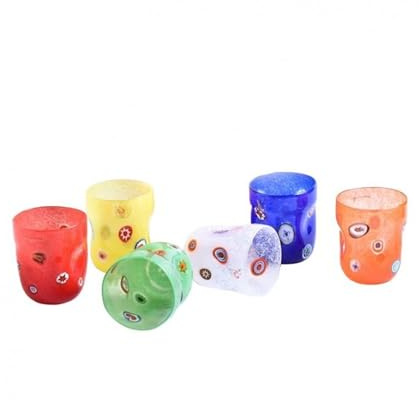 YourMurano - Verre de Murano, ensemble de six verres à détails Murrine multicolores, œuvres d'art en verre soufflé, gobelets faits à la main