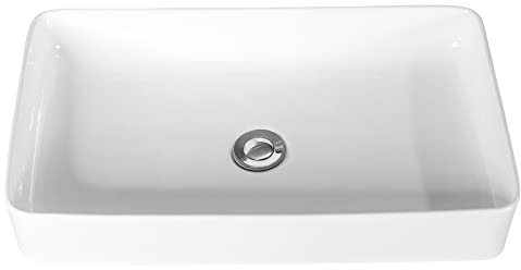 GOPLUS Lavabo Vasque en Céramique Rectangulaire avec Vidange Pop-up, Vasque à Poser Blanc Style Moderne pour Salle de Bain, 60 x 35 x 11 CM