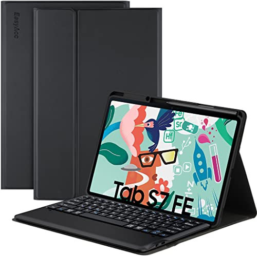 EasyAcc Étui de clavier compatible avec Samsung Galaxy Tab S7 FE 12.4/S8+ Plus 5G 2022/S7+ Plus, clavier avec Bluetooth QWERTZ étui de protection compatible SM-T730/T736B/SM-X800/X806, noir