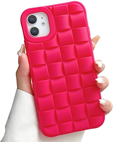 SmoBea Compatible with iPhone 11 Case 6.1 inch, Luxury 3D Laid Silicone Phone Case, Grid Soft TPU Shockproof & Anti-scratch Back Cover for iPhone 11 (Pink)