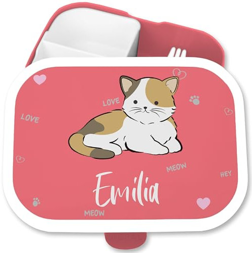 Brotdose Kinder Campus für Mepal - Süße Katze Katzen Cat Cats Mieze Miezekatze - 750 ml - Rosa - kindergartentag personalisierte lunchbox katzenmotiv pausenbox fächern schuldose mädchen