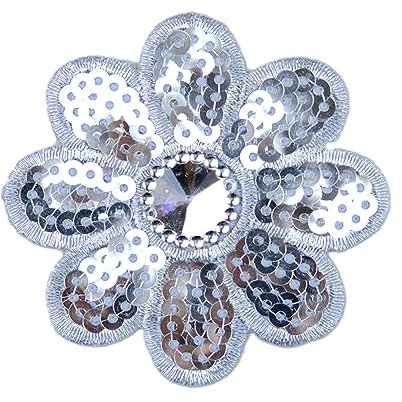 5 Stück 7.5cm Blumen Flicken zum Aufbügeln,Glitzer Pailletten Bestickte Aufnäher zum Aufnähen,Patch Sticker Aufbügelflicken Reparatur-Deko DIY-Zubehör für Kleid Jacken Jeans Kleidung Rucksäcke,Silber