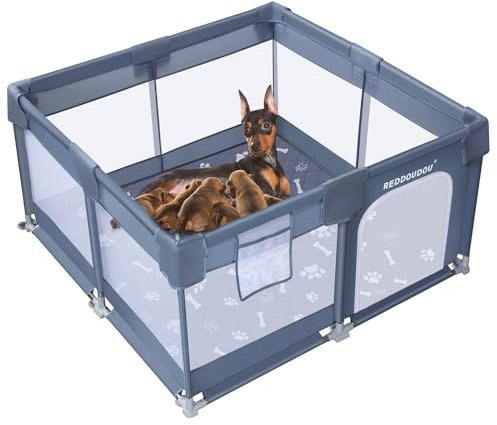 TRKRVAK Welpenkiste für Hunde und Welpen, Welpen-Gehege mit Schienen für große, mittelgroße und kleine Haustiere, Hunde, Welpen (127,7 x 127,7 cm)