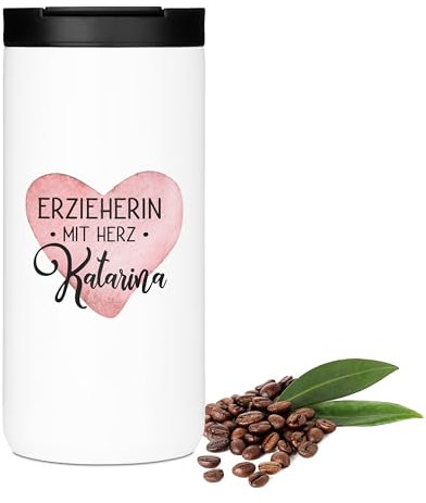 GRAZDesign Kaffeebecher Erzieherin mit Herz Geschenk zum Abschied, Thermobecher to go, mit Namen personalisiert, Edelstahl 400ml