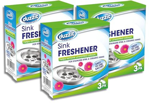 Sink Freshener Pack of 3-3x30g Drain Smell Eliminator Sachets - 9 sachets total - Effective Drain Odour Eliminator for Stainless Steel and Ceramic Sinks bundled by Great British Home
