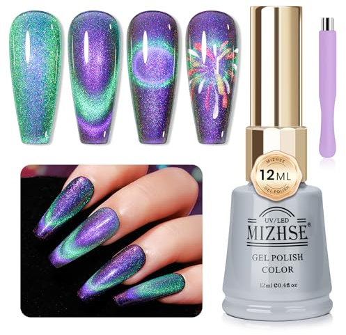 MIZHSE Cat Eye UV Cel Nagellack 12ml Cateye UV Gel 9D Cateye Magnet Katzenauge Gel Cateye Magnet 9D Chamäleon UV Nagellack Glitzer Magnetic Gel Nail Polish mit 1 Magnet DIY Art Maniküre (003)