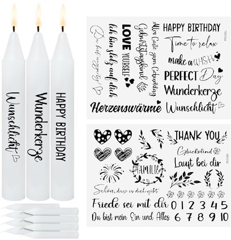 Kerzen-Tattoo-Set (2 Aufkleber + 8 Kerzen), Happy Birthday, DIY Geschenk, Kerzen Dekorieren, Kerzensprüche