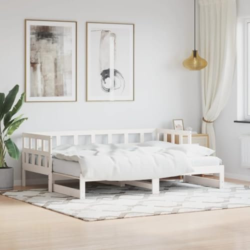ZEYUAN Tagesbett Ausziehbar Weiß 90x200 cm Massivholz Kiefer, Schlafsofa, Daybed, Bettsofa, Sofa Bed, Sofabett, Schlafcouch, Jugendbett, Bettgestell, Bettcouch - 836205