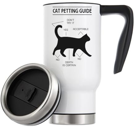 Atspauda Mug à café de voyage isotherme amusant avec guide de caresses de chat 480 ml Blanc