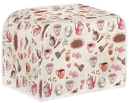 NETILGEN Toaster Dust Cover 4 Slice, Microwave Toaster Oven Grill Cover Stain Resistant Dustproof Kitchen Small Appliance Cover with Top Handle for Kitchen, Coffee Pink Beige