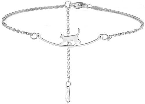 Dreamtimes Katze Fußkettchen für Frauen Einstellbare Fuß Fußgelenk Armband Schmuck Sommer Strand Niedliche Tier Schmuck Fuß Kette Weihnachten Liebhaber Geschenk (Silber)