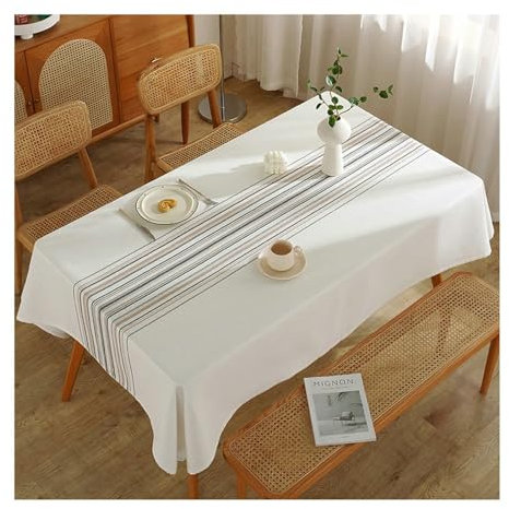 BCughia Tischdecke 140x260 Weiß, Partytischdecke Wasserfest Rechteckig Waffel Streifen Tischtuch für Indoor, Outdoor, Essen, Küche