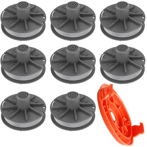 Rasentrimmerspule für Gardena, Ersatzfadenspule 5307-20 für Gardena Trimmer mit 05344-20 Ersatzkappe, kompatibel mit Easycut 400 Art.8846, ComfortCut450 Art.8847 (Spule*8+Kappen*1)