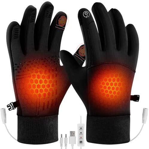Auniq USB beheizte Handschuhe für Männer Frauen, Doppelseitig Heizung Handschuhe Wasserdicht Ski Erhitzt Handschuh Touchscreen wärmende Handschuhe Einstellbare Temperatur Handwärmer Winter Geschenke