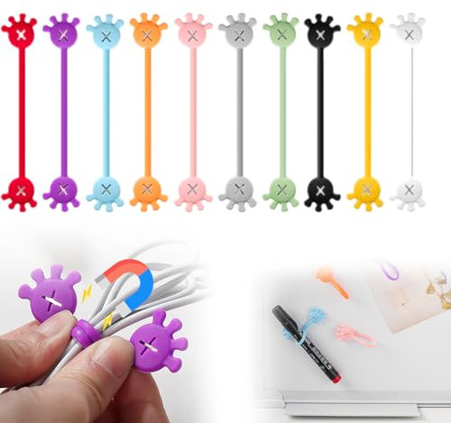 Magnetic Cable Ties, 2024 Neuest Wiederverwendbare Magnetische Kabelbinder, 12cm 10 Farben Magnetische Kabelbinder aus Silikon für Kopfhörerkabel USB-Ladekabel Stifte Organisieren (10)