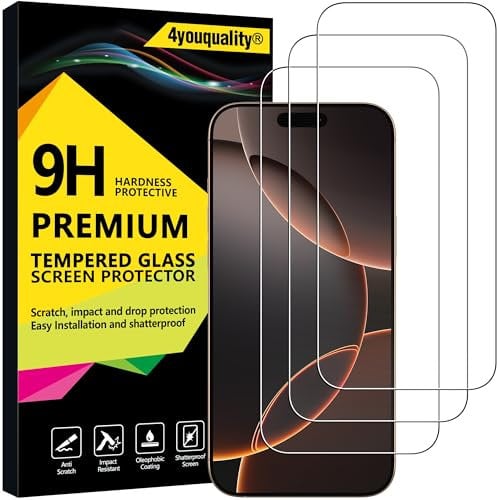 4youquality [3-Pack Screen Protector for iPhone 17 Pro Max / 16 Pro Max (6.9-Inch), Tempered Glass Film, [LifetimeSupport][Impact-Protection][Anti-Shatter][Anti-Scratch]