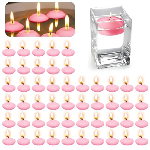 Schwimmkerzen Rosa, 50 Stück Schwimmende Kerzen, Wasserkerzen Schwimmkerze, Unparfümierte Schwimmkerzen, Teelichter Kerzen für Hochzeitspool, Valentinstagbadewanne, Weihnachtsdekoration(Rosa)