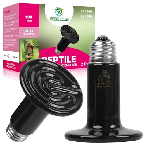 REPTI HOME Keramik Wärmelampe Terrarium, Reptilien Keramiklampe Heizungen 100W 2Stück, E27 Keramische Wärmelampe Tiere für Reptilien, Schildkröten, Hühner, Bartagame, Welpen