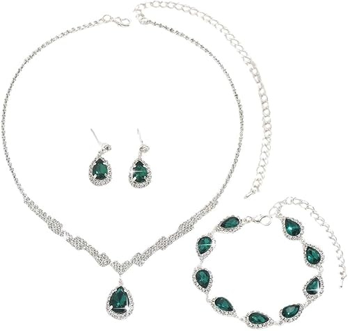 FDEETY Schmucksets für Damen Mode Schmuckset aus Versilberte Edelstein Anhänger Halskette Ohrring Ohrstecker Set Geschenk für Frau