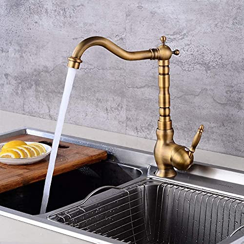 JNVFTCUX Vollkupfer-Retro-Antik-Heiß- und Kalt-Einloch-Dreh-Spülbecken-Wasserhahn