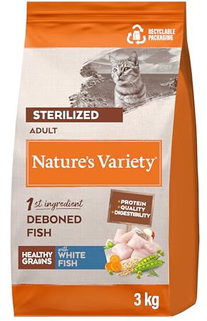 Nature's Variety Healthy Grains – Trockenfutter für sterilisierte Katzen – Weißfisch – 3 kg