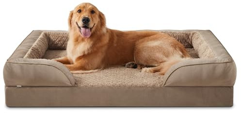 JOEJOY Orthopädisches Hundebett Grosse Hunde, Memory Foam Hundesofa XL, Abnehmbarem Waschbares Hundebett Orthopädisch, 107x81x16 cm Eierförmiger rutschfest Hundecouch, Braun
