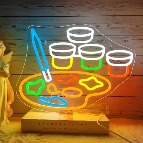 NOXET Neon Schild Pinsel Neonschild Mehrere Farben LED Schild Der Malraum Leuchtreklame Paint Tray Neon Sign für Klassenzimmer Lernraum Bibliothek Club Party Schlafzimmer