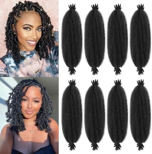 Springy Afro Twist Hair 8 Packs Marley Twist Braiding Hair 16 Inch Pre Curly Twist Hair for Soft Curls Afro Twist Hair for Women 1B#