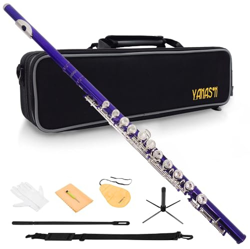 YANASON Purple C Flute Closed Hole 16 Keys Flute Nickel-Plated for Beginner, Student and Professionals with Carrying case, Metal stand, Gloves, Tuning Rod, Cleaning kit(Purple)