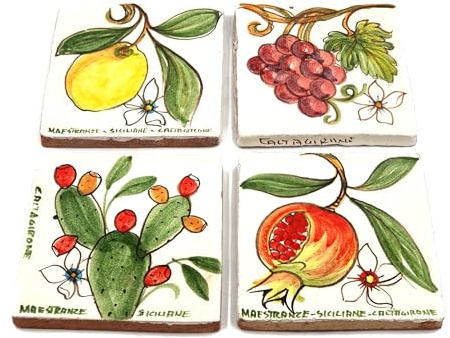 Generico Set 4 mattonelle in Ceramica di Caltagirone dipinte a Mano