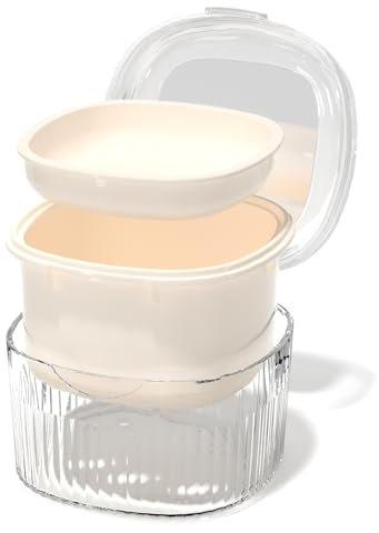 Künstliche Zähne Reinigungsbox - Aufbewahrungs- und Reinigungsbehälter für Zahnprothesen, mit Spiegel und Bürste (weiß)