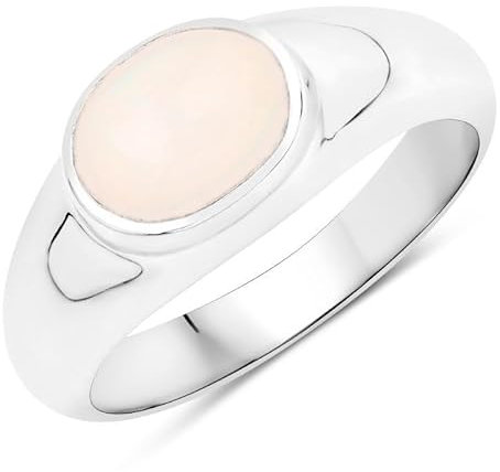 Cavill Eleganter Äthiopischer Welo-Opal Silberring 0,747 Karat - Hochwertiger 925er Sterlingsilber Schmuck - Schillernder Opal-Cabochon - Vielseitiges Accessoire für Alltag und Anlässe
