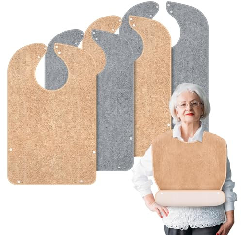 inzeyoz Lätzchen Für Erwachsene 4 Stück, Premium-Baumwolle Erwachsenen Lätzchen Mit Optional KrüMelfäNger, Wasserdicht Kleiderschutz Für Senioren, Erwachsene Und Behinderte(Kamel + Grau)
