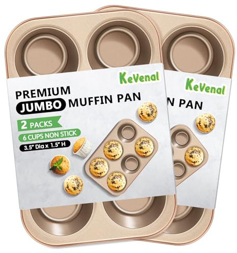 Kevenal Jumbo-Muffin-Pan - Nonstick 6-Cup Large Cupcake Pan, Heavy Duty Giant Muffin Baking Pan for Cupcakes, Oven Safe & Easy to Clean (Large Cup Size, 3.5 x 1.5in)