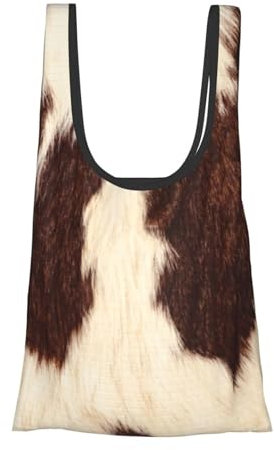 Tcoay Wiederverwendbare Einkaufstasche, Tragetasche, Canvas-Tasche, Lebensmitteltaschen, Mehrzweck-Schultertaschen aus Canvas,Kuhfell, Fell, Kuhhaar, Haut, Braue, Und, Weiß, Haustier, Muster