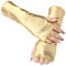 CALFOVERA Dehnbare Goldene PU Leder Halbhand Armstulpen Glänzende Metallische Fingerlose Handschuhe Kurze Rock Bühnenhandschuhe Gothic Punk Anzieh Armwärmer Für Frauen Und Mädchen Halloween Cosplay