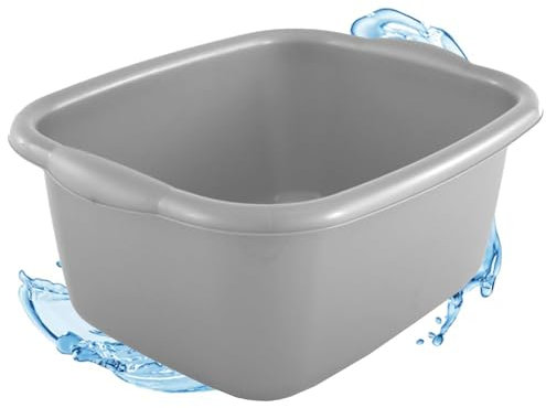 9.5 Litre Rectangular Washing Up Bowl Complete With Integrated Carry Handles (2, Silver)