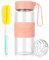 WnlahuWA 1 shaker en verre de 480 ml, petit pichet en verre, sans odeur, sans BPA, avec boule mélangeur en acier inoxydable 304 et nettoyant de nettoyage, rose