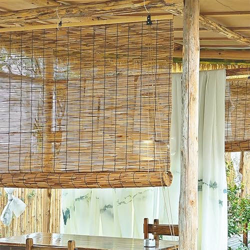 Store Enrouleur Bambou Interieur,Naturel Rideau Occultant De Roseau avec Levage Store Romains Anti-UV,pour Terrasse Jardin Fenêtre Porte Cuisine Véranda