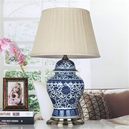 Klassische Chinesische Tischlampe Aus Blauem Und Weißem Porzellan, Lampenschirm Aus Stoff, Heimdekoration, Schlafzimmer Nachttisch Keramik Tischlampe, Wohnzimmer, Flur, Arbeitszimmer, Loung
