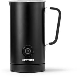 Sjöstrand Electric Milk Frother, Black | Double-Walled Stainless Steel,Hot Chocolate Maker, Velvetiser, Hot & Cold Milk Frother, Easy-Clean Non-Stick Coating