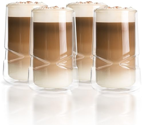 Latte Macchiato Gläser 350ml Doppelwandig Kaffee Thermogläser Cappuccino Tassen Teegläser 4er Set (4, 350ml)