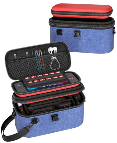 ProCase 2-in-1 Carrying Case for Nintendo Switch 2 2025, Portable Hard Travel Bag with Detachable Layers, All in One Storage Box for Switch 2 Dock Console Controller Adapter and Accessories -Red&Blue