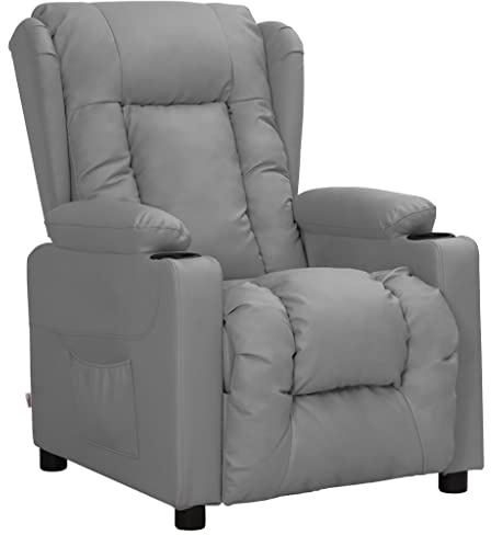 Tonture Relaxsessel Grau Kunstleder, Manuelle Liegefunktion, Bequemer TV-Sessel, Verstellbare Rückenlehne, für Wohnzimmer, Schlafzimmer, Lesezimmer, Erwachsene