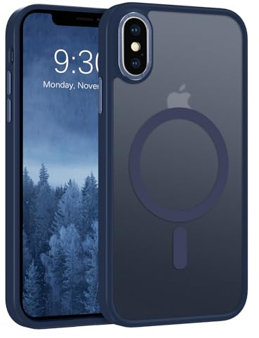 ROUMAYMAY für iPhone X Hülle, Kompatibel mit MagSafe, Transluzente Matt Rückseite Stoßfeste Extrem Haltbarkeit Case Handyhülle für Magnetisch iPhone X/XS - Blau