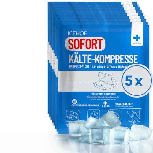 ICEHOF Kühlpads zum Knicken - 5x Sofort Kältekompresse - 15,3 x 12,7 cm Einmal Kühlpacks - Einweg Kühlpads Kühlkompresse für Unterwegs - Knick Kühlpack - Kühlpack zum Knicken